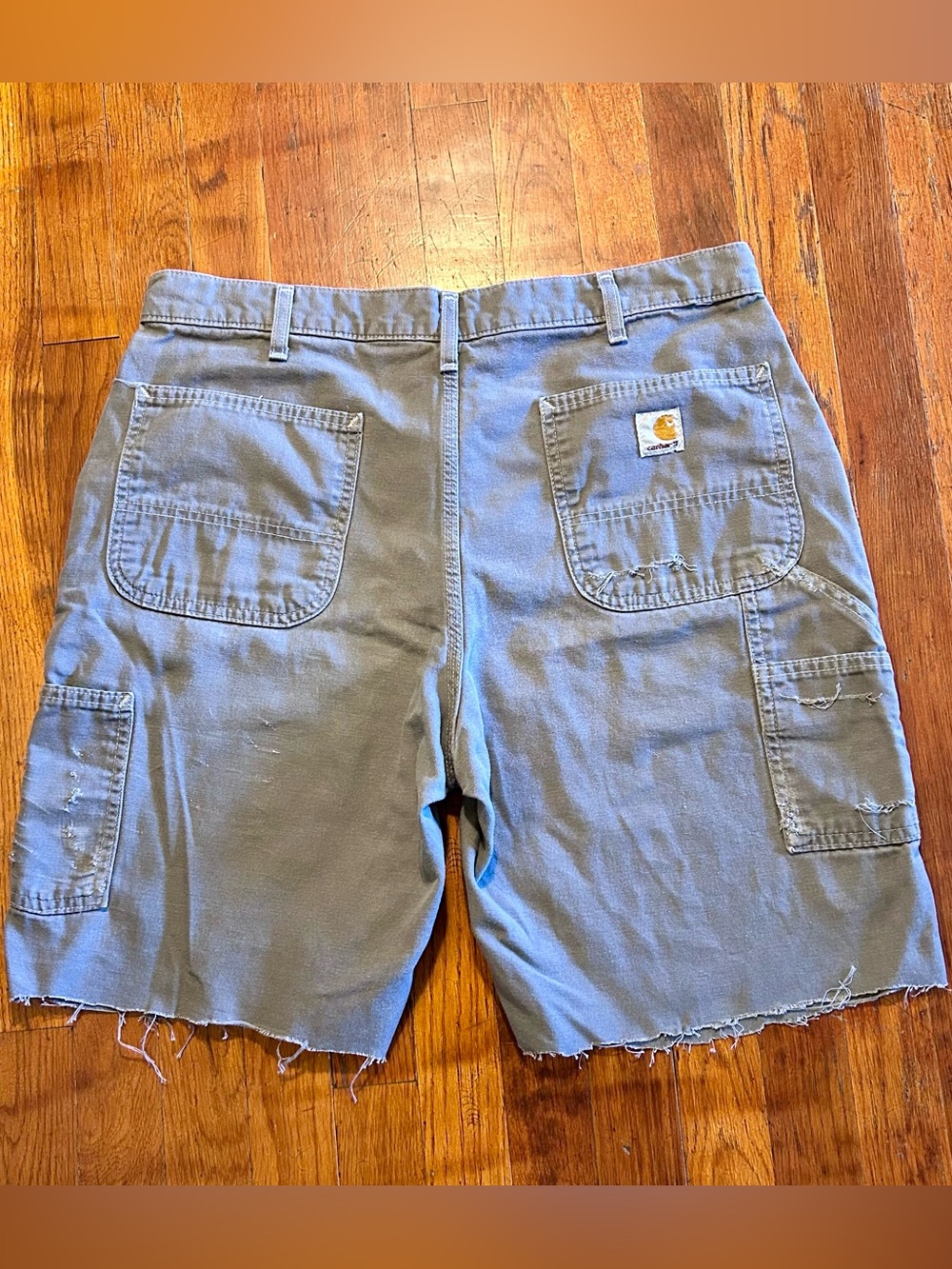 Vintage Y2k Carhartt B278 CHR Gray Canvas Carpenter Distressed Cut Off Shorts 35